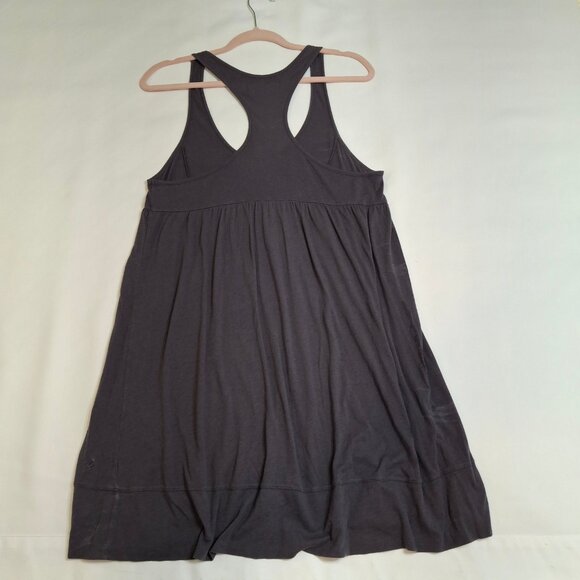 Babydoll Racerback Knit Mini Dress Size M Dusty Blue Grey Gathered Stretch - Picture 8 of 14